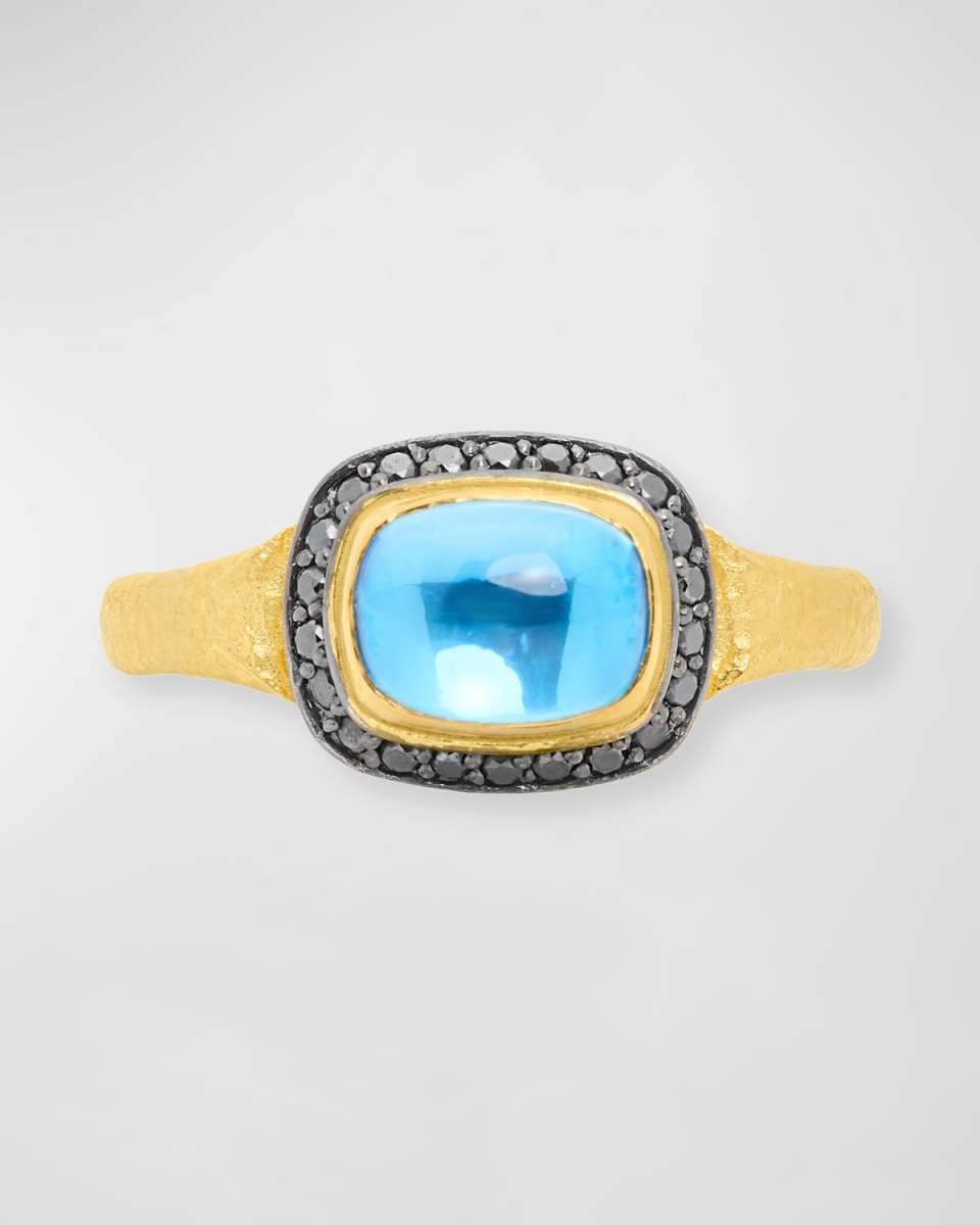 18K Black Diamond Swiss Blue Topaz Ring